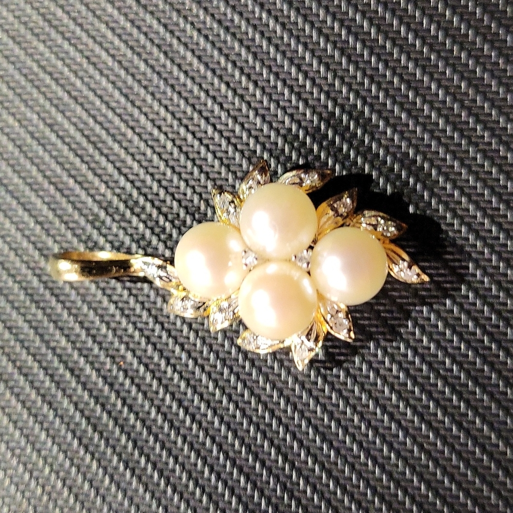 Vintage 14k Gold  Pearl and Diamond Pendant / Slide